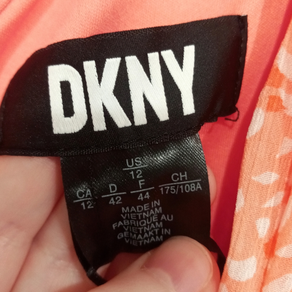 🧁B2G1🧁 DKNY Coral High Low Faux-Wrap Dress with Tie - Picture 9 of 13